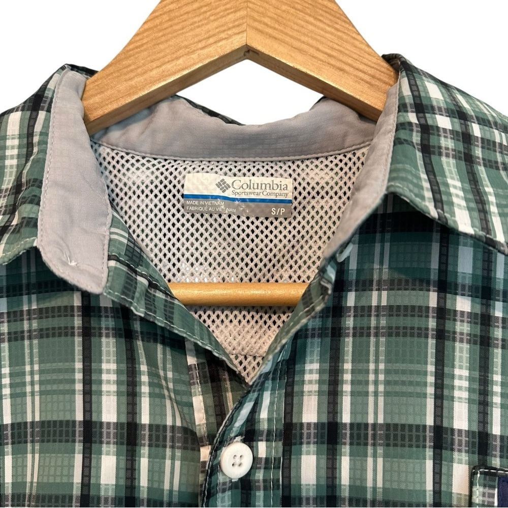 Columbia Men's Small Green Plaid Outdoor Fishing Sportsman Long Sleeve Shirt - Picture 2 of 4